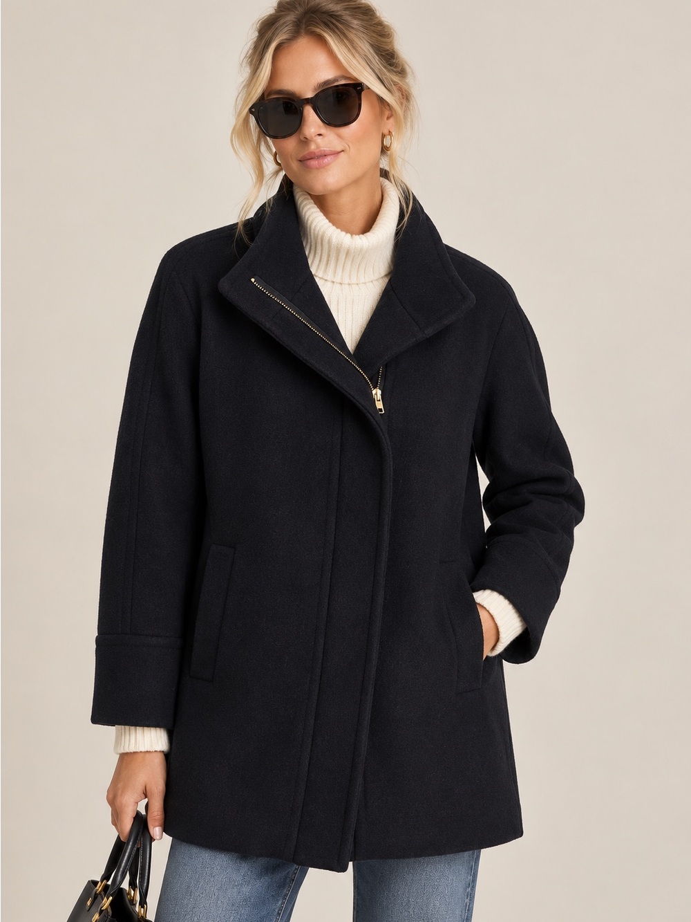 J CREW • Factory City Coat wool blend with an asymmetrical zipper closure.